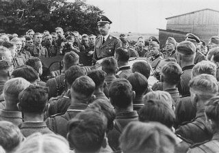 SS chief Heinrich Himmler addresses a group of soldiers in a cavalry regiment of the Waffen SS